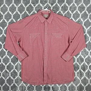 Gingham Western Pearl Snap Shirt Men XL Red Long Sleeve Sheplers